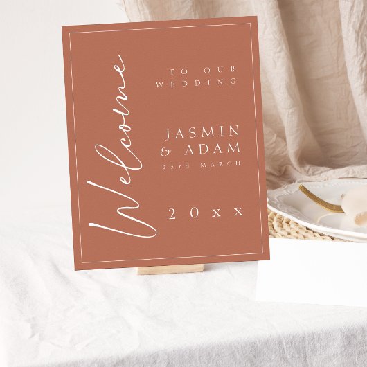 Minimal Terracotta Script Wedding Welcome Sign Poster