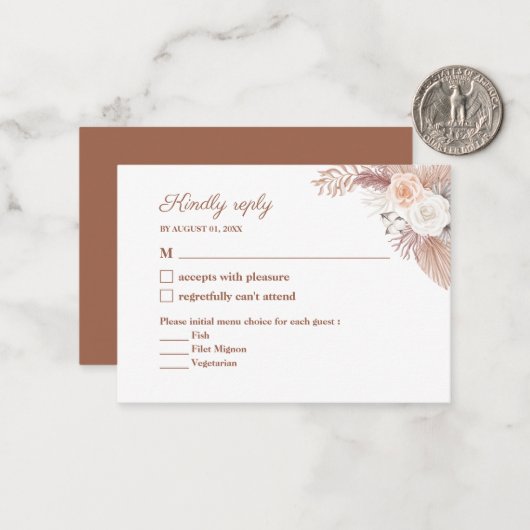 Minimal Terracotta Wasserfarben Blume Hochzeit RSV Mitteilungskarte (Vorderseite/Rückseite Beispiel)