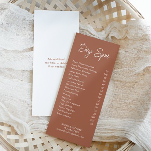 Minimal Terracotta Wellness-Center und Salon Preis Werbekarte