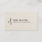 Minimal Texture Beige Black Scissors Hairstylist Visitenkarte (Vorderseite)