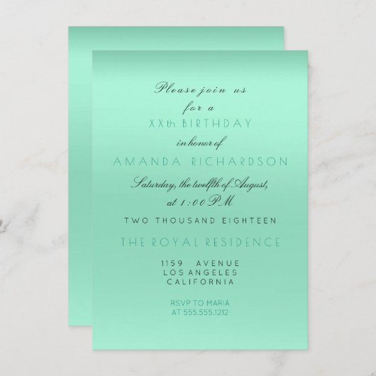 Minimal Tiffany Mint Green Brautparty Geburtstag Einladung (Vorne/Hinten)