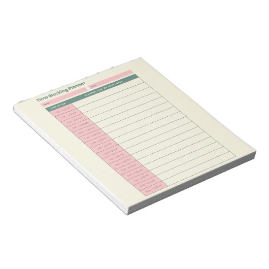 Minimal Time Blocking Planner Pink Layout Notizblock (angewinkelt)