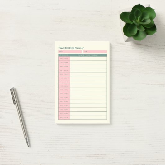 Minimal Time Blocking Planner Pink Layout Post-it Klebezettel (Büro)