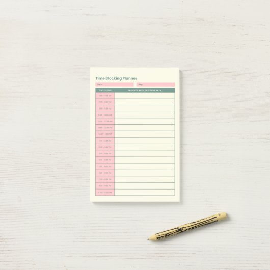 Minimal Time Blocking Planner Pink Layout Post-it Klebezettel (Auf Schreibtisch)