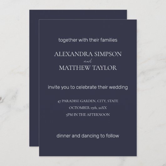 Minimal Tinte Blau und Weiß: Moderne, elegante Hoc Einladung (Vorne/Hinten)