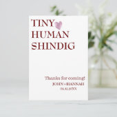 Minimal Tiny Human Shindig Funny Co-ed Baby Dusche Dankeskarte (Stehend Vorderseite)