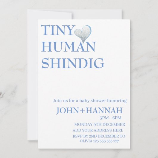 Minimal Tiny Human Shindig Funny Co-ed Baby Dusche Einladung (Vorderseite)