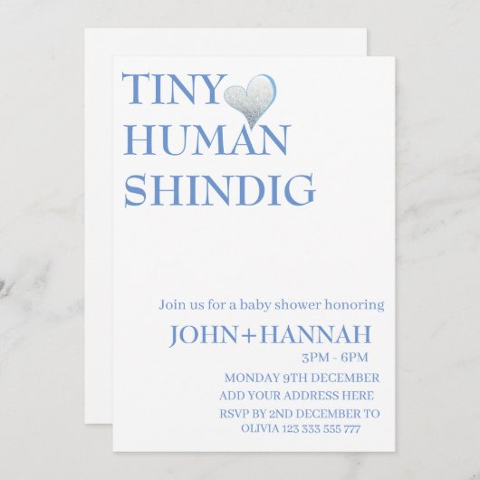 Minimal Tiny Human Shindig Funny Co-ed Baby Dusche Einladung (Vorne/Hinten)