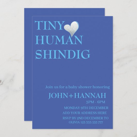 Minimal Tiny Human Shindig Funny Co-ed Baby Dusche Einladung (Vorne/Hinten)