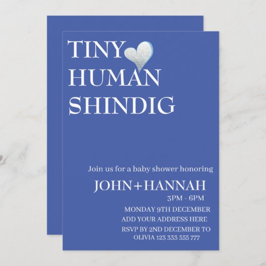 Minimal Tiny Human Shindig Funny Co-ed Baby Dusche Einladung (Vorne/Hinten)
