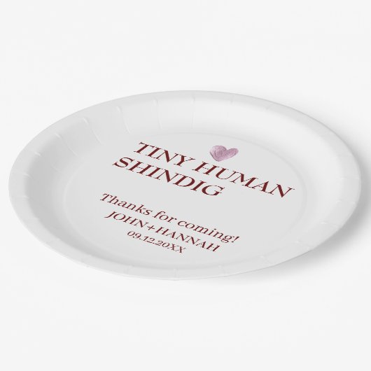 Minimal Tiny Human Shindig Funny Co-ed Baby Dusche Pappteller (Schrägansicht)