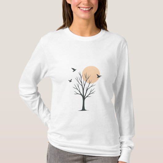 Minimal Tree & Birds Sunset Women’s T-Shirt (Vorderseite)