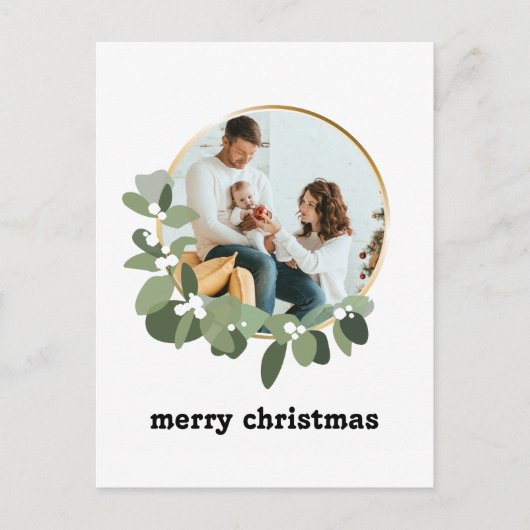 Minimal Trendy Frohe Weihnachtskraut Foto Postkarte (Vorderseite)