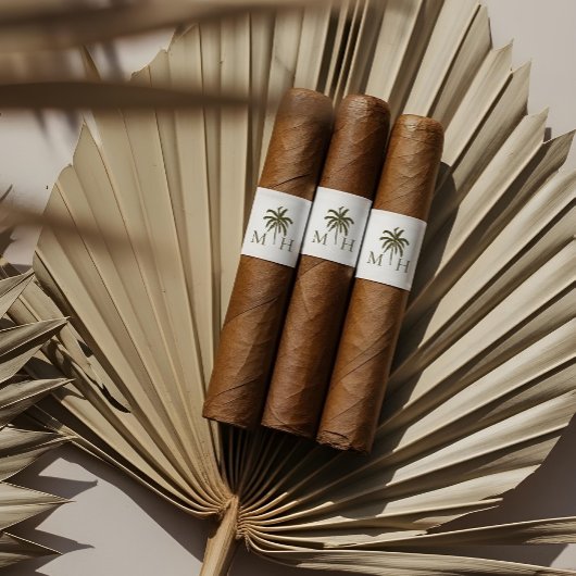 Minimal Tropical Palm Tree Monogram Cigar Bands