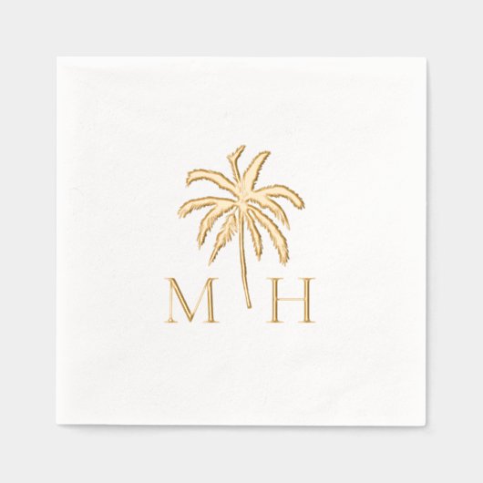 Minimal Tropical Palm Tree Monogram Wedding Servietten Mit Folie (Vorderseite)