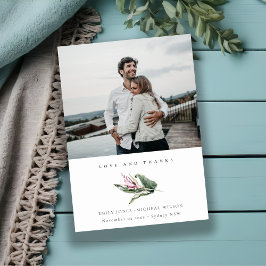 Minimal tropische Blätter Pink Foto Hochzeit Dankeskarte