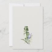 Minimal Tropische Leafy Blue Floral Couples Dusche Einladung (Rückseite)