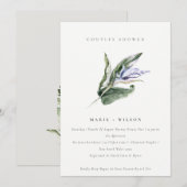 Minimal Tropische Leafy Blue Floral Couples Dusche Einladung (Vorne/Hinten)