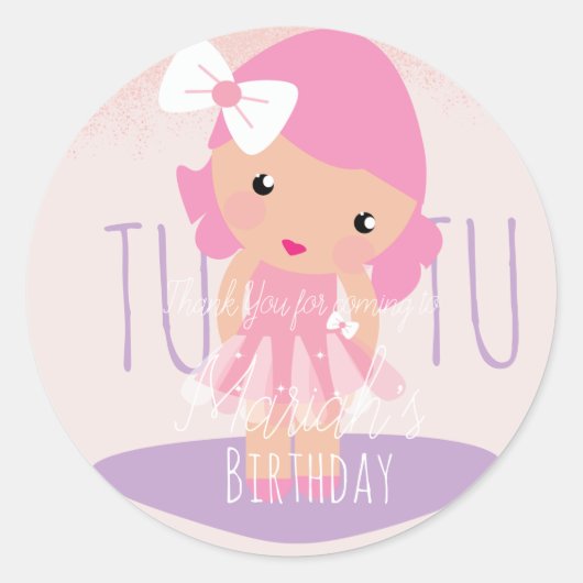 Minimal Tutu Girl's Birthday Cartoon Pink Glitzer Runder Aufkleber (Vorderseite)