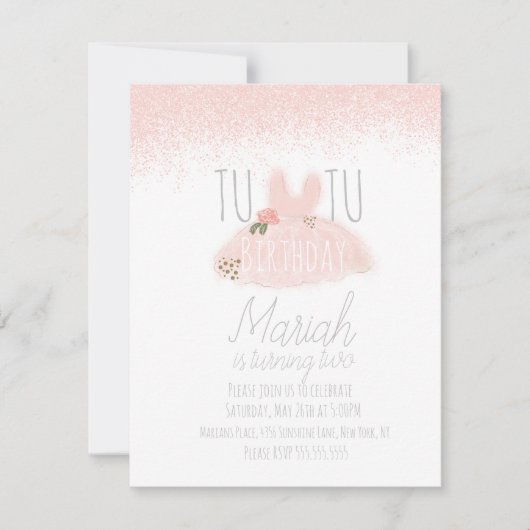 Minimal Tutu Girl's Geburtstag, zwei Glitzer drehe Einladung (Vorderseite)