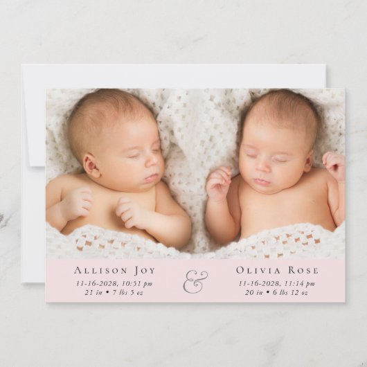 Minimal Twin Baby Girls Foto Collage Ankündigung (Vorderseite)