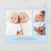 Minimal Twin Boys Foto Blue Birth Ankündigung (Rückseite)
