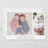 Minimal Twins Foto Collage Geburt Ankündigung (Rückseite)