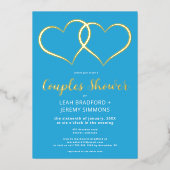 Minimal Two Hearts Dusche für blaue Paare Folieneinladung (Vorderseite)