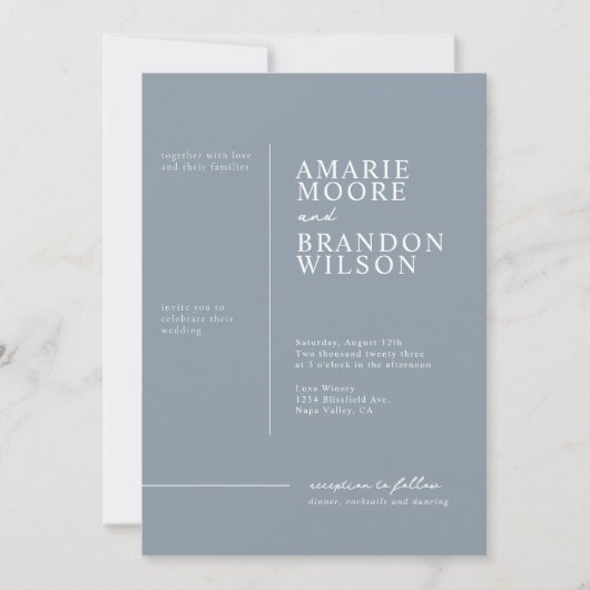 Minimal Typografie Dusty Blue Wedding Einladung (Vorderseite)