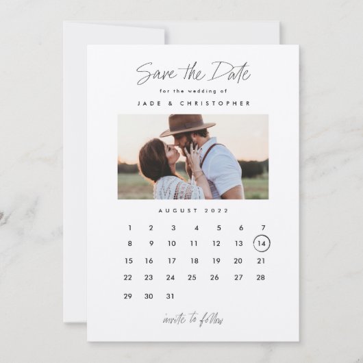 Minimal Typografy Calendar Foto Hochzeit Save The Date (Vorderseite)