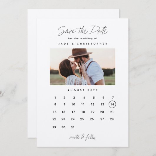 Minimal Typografy Calendar Foto Hochzeit Save The Date (Vorne/Hinten)