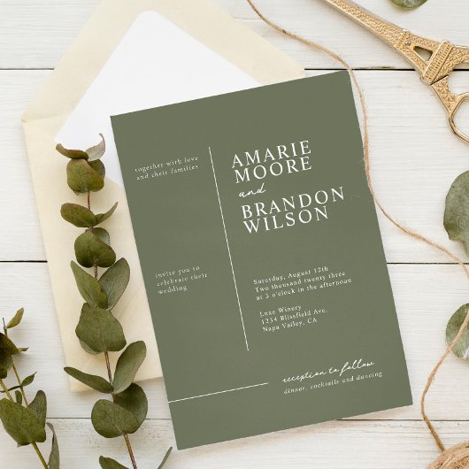 Minimal Typografy Sage Green Wedding Einladung