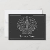 Minimal Typography Black & White Seashell Wedding Dankeskarte (Vorderseite)