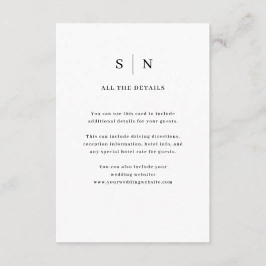 Minimal und Chic | Angaben zum Hochzeitgast Begleitkarte (Vorderseite)