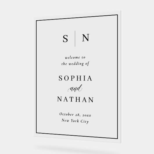 Minimal und Chic | Begrüßung von Black Text Acrylschild (Winkel)