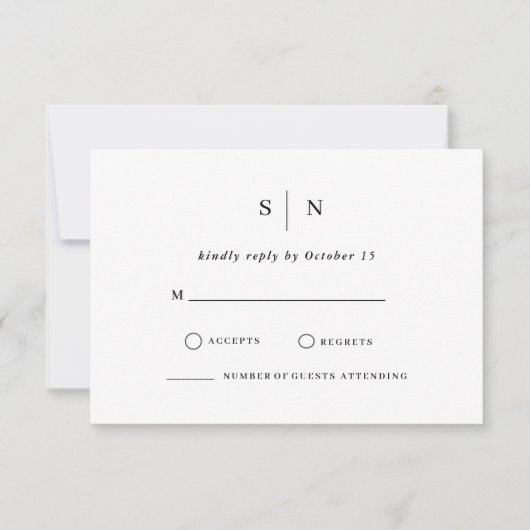Minimal und Chic | Black and White Wedding RSVP Ca Karte (Vorderseite)