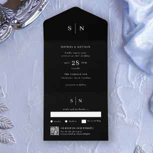 Minimal und Chic Black QR Code Hochzeit All In One Einladung