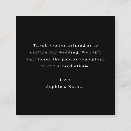 Minimal und Chic | Black QR Code Share the Liebe Begleitkarte (Rückseite)