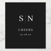 Minimal und Chic | Black Wedding Monogram Cheers Weinetikett (Einzelnes Label)
