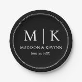 Minimal und Chic | Black Wedding Monogram Classic Pappteller (Vorderseite)