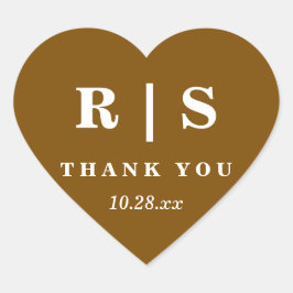 Minimal und Chic | Brown Monogram Wedding Sticer Herz-Aufkleber
