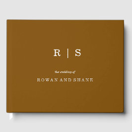 Minimal und Chic Brown & White Schriftart Hochzeit Gästebuch