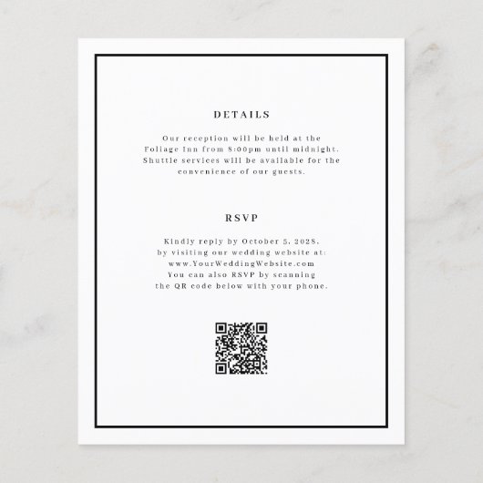 Minimal und Chic Budget QR Code Einladung Hochzeit (Rückseite)