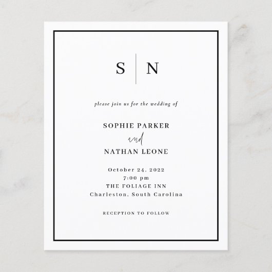 Minimal und Chic Budget QR Code Einladung Hochzeit (Vorderseite)