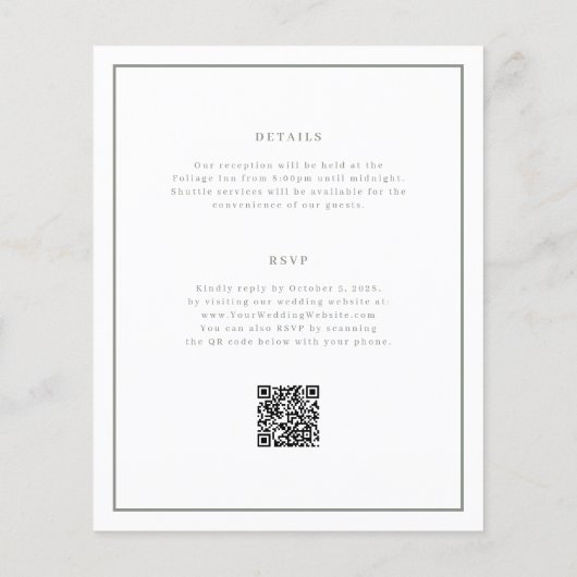 Minimal und Chic Budget QR Code Einladung Hochzeit (Rückseite)