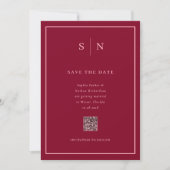 Minimal und Chic | Burgundy Foto QR Code Hochzeit Save The Date (Vorderseite)