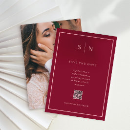 Minimal und Chic | Burgundy Foto QR Code Hochzeit Save The Date