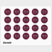 Minimal und Chic | Burgundy Wedding Monogram Runder Aufkleber (Blatt)