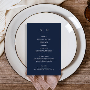 Minimal und Chic Dark Navy Blue Wedding Menu Flyer
