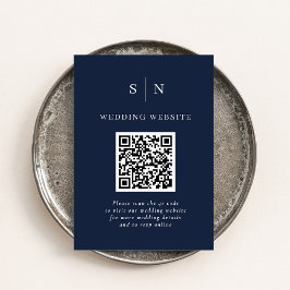 Minimal und Chic | Dunkle Navy Blue QR Code Hochze Begleitkarte